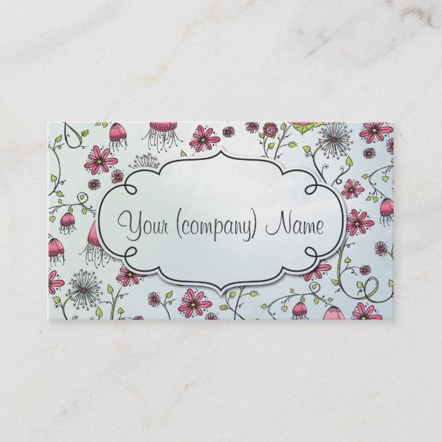 Elegant pattern flowers pink/blue business card (Front)