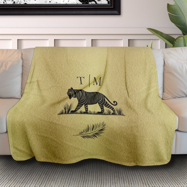 Elegant Pattern Gold Black Monogram Fleece Blanket (Creator Uploaded)