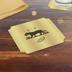 Elegant Pattern Gold Black Monogram Paper Coaster