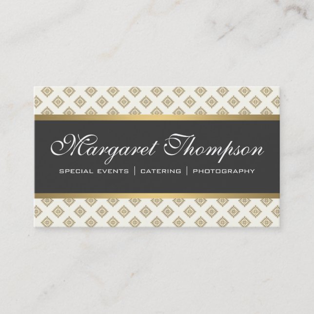Elegant Pattern Gold Trim Business Card (Front)
