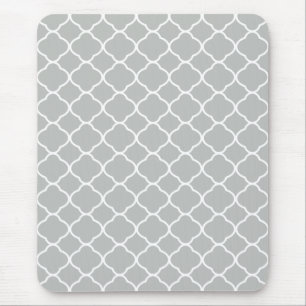 Elegant Pattern Modern White and Grey Quatrefoil Mouse Pad