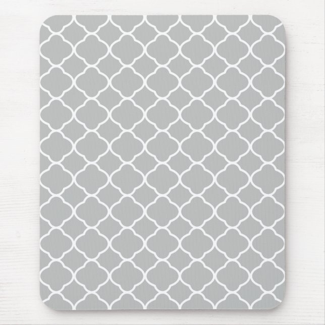 Elegant Pattern Modern White and Grey Quatrefoil Mouse Pad (Front)