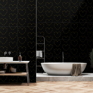 Elegant Pattern of Golden Hearts on Black Wallpaper