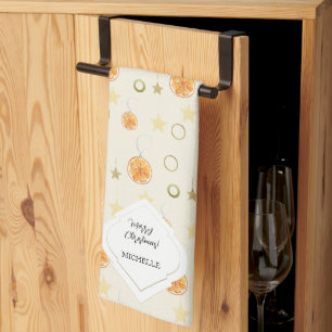 Elegant Pattern Oranges and Stars On Beige Tea Towel