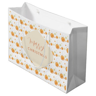 Elegant Pattern Oranges and Stars On Winter White Large Gift Bag