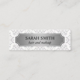Elegant Pattern / Silver Metallic / White Mini Business Card