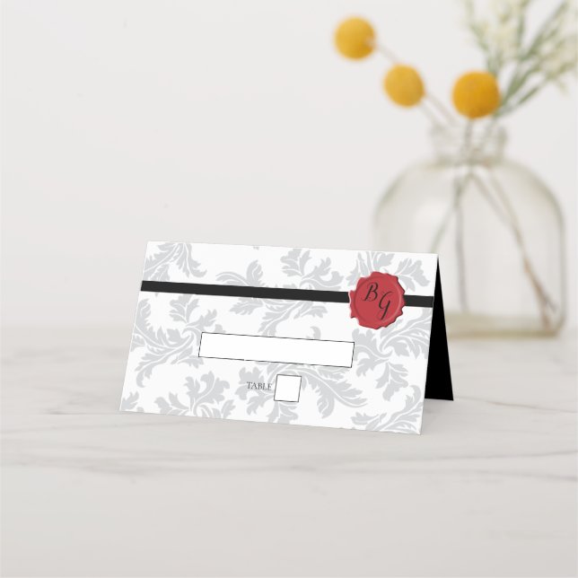 Elegant Pattern & Wax Seal Wedding Place Card (Front)