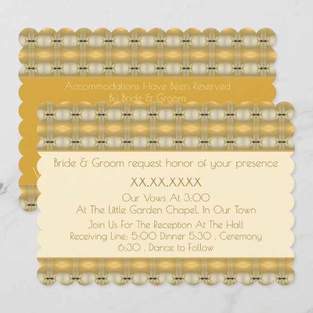 Elegant Patterned Gold And Cream  Invitation (Front/Back)