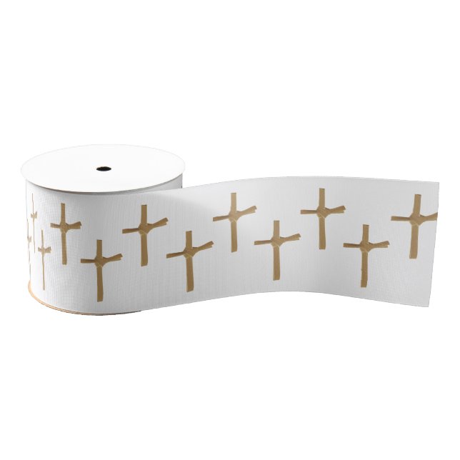 Elegant Patterned Religious Palm Cross Art Grosgrain Ribbon (Spool)