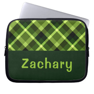 Elegant Pea Green Plaid Monogram Laptop Sleeve