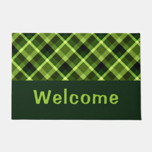 Elegant Pea Green Plaid Monogram Medium Door Mat