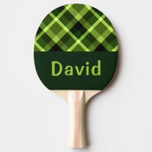 Elegant Pea Green Plaid Monogram Ping Pong Paddle