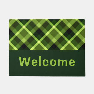 Elegant Pea Green Plaid Monogram Small Door Mat
