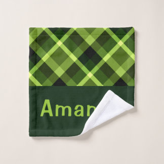 Elegant Pea Green Plaid Monogram Washcloth Wash Cloth