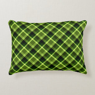 Elegant Pea Green Plaid Pattern Accent Pillow