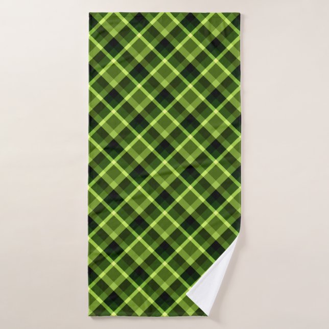 Elegant Pea Green Plaid Pattern Bath Towel (Bath Towel)