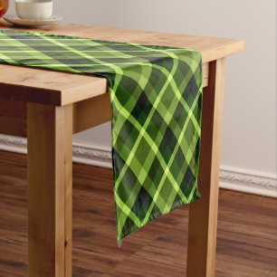 Elegant Pea Green Plaid Pattern Small Table Runner