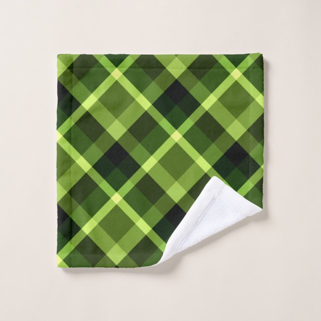 Elegant Pea Green Plaid Pattern Washcloth Wash Cloth (Wash Cloth)