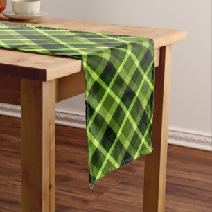 Elegant Pea Green Plaid Print Medium Table Runner
