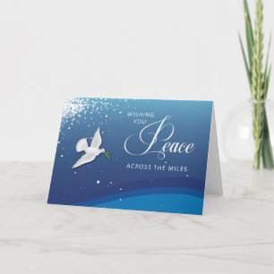 Elegant Peace Across the Miles on Blue Christmas Card