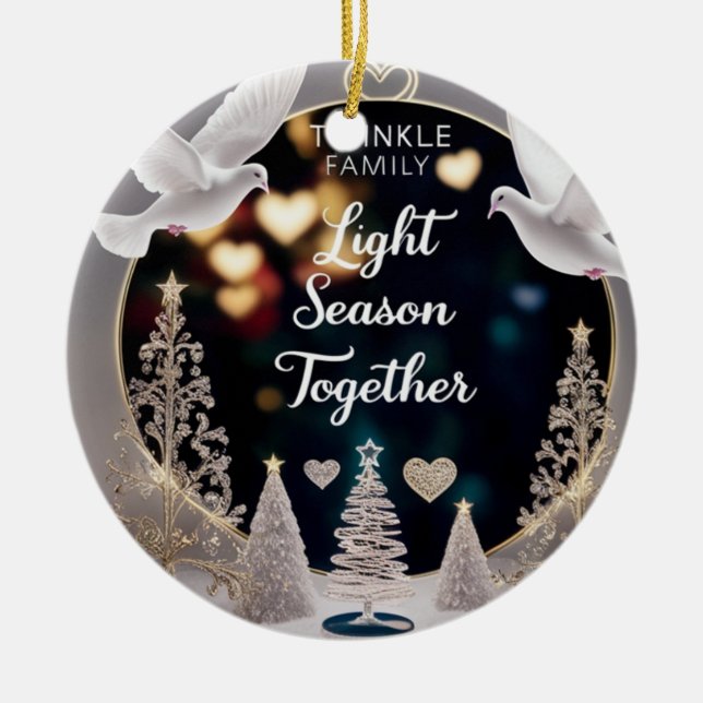 Elegant Peace Doves Twinkle Family Light Season  Ceramic Tree Decoration (Front)
