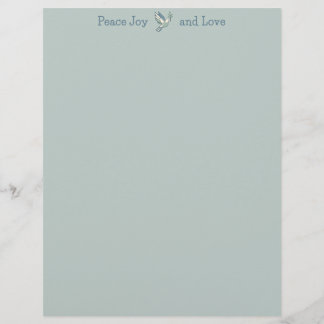Elegant Peace Joy and Love Graphic Dove Sage  Custom Letterhead