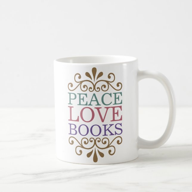 Elegant Peace, Love, Books Coffee Mug (Right)