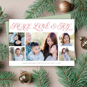 Elegant Peace Love Joy Holiday  5-Photo Card