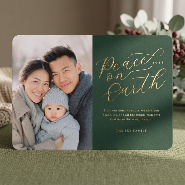 Elegant Peace on Earth Photo (Simulated card on table)