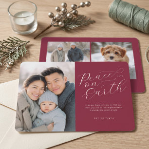 Elegant Peace on Earth Photo - Red Holiday Card