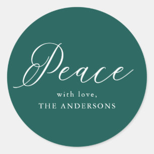 Elegant Peace Spruce Green Holiday Classic Round Sticker