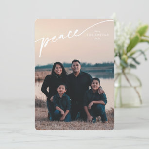 Elegant 'Peace' White Typographic Script Holiday Card