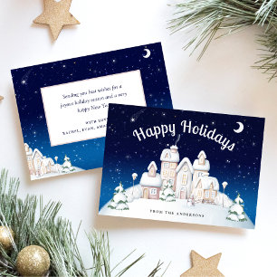 Elegant Peaceful Snowy Village  Holiday Card