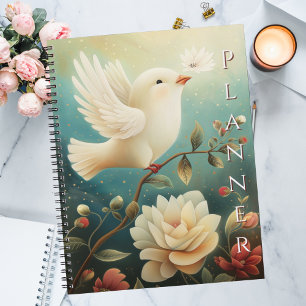 Elegant Peaceful White Dove & Floral Planner