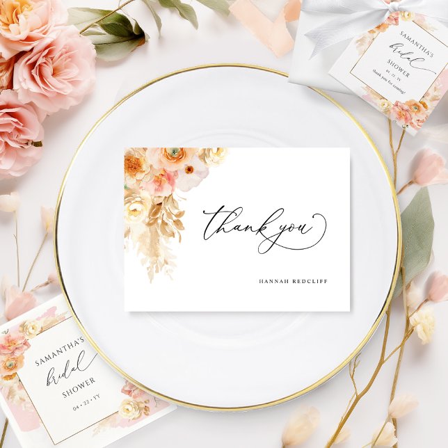 Elegant Peach and Cream Floral Bridal Shower  Thank You Card (Creator Uploaded)