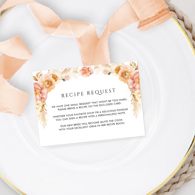 Elegant Peach and Cream Floral Wedding Recipe Enclosure Card (Creator Uploaded)