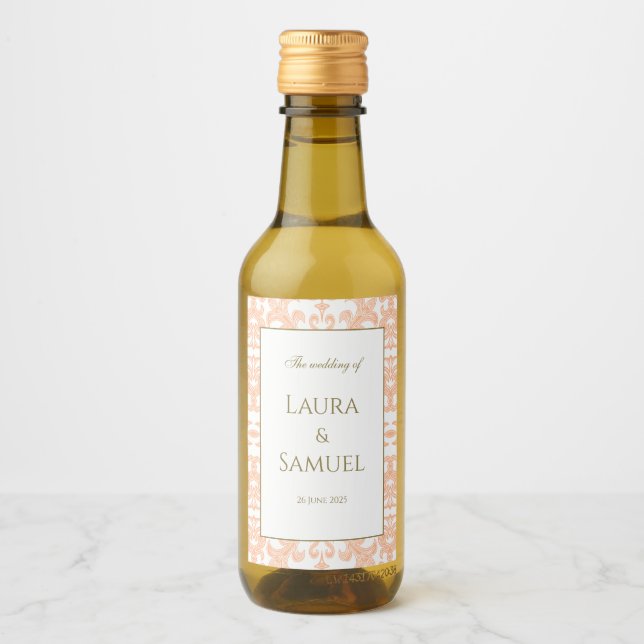 Elegant Peach and Gold Mini Wine Labels (Front)