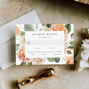 Elegant Peach and Ivory Rose Meal Choice Wedding RSVP Card