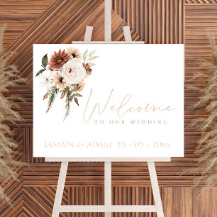 Elegant Peach and Olive Green Flowers Wedding Sign