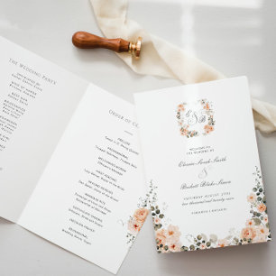Elegant Peach and Sage Garden Wedding Folded Programme