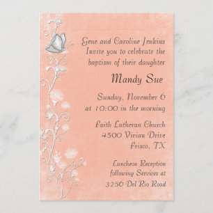Elegant Peach and White Baptism Invitation