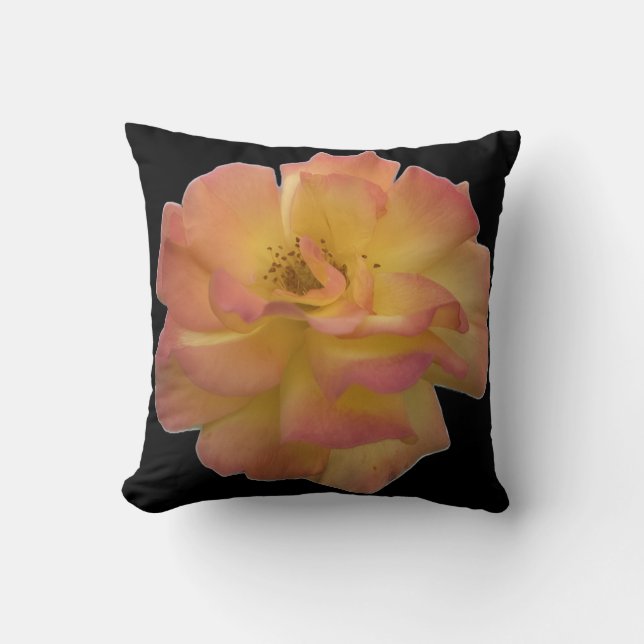 Elegant Peach and Yellow Rose Throw Pillow (Front)