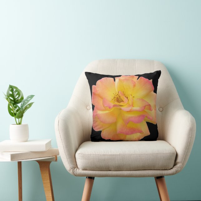 Elegant Peach and Yellow Rose Throw Pillow (Chair)