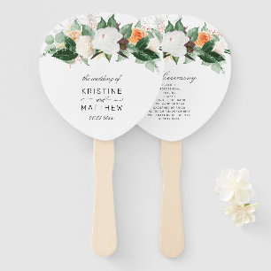 Elegant Peach Autumn Floral Wedding Program Hand Fan