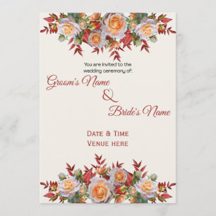 Elegant Peach & Autumn Rose Wedding Invitation