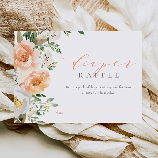 Elegant Peach Baby Girl Baby Shower Diaper Raffle Enclosure Card (Creator Uploaded)