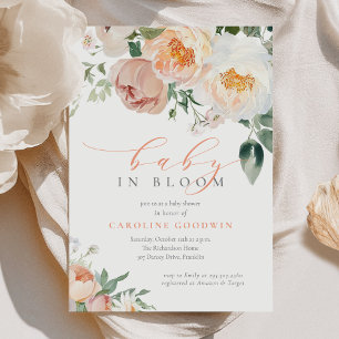 Elegant Peach Baby In Bloom Girl Baby Shower Invitation