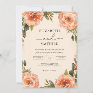 Elegant Peach Blossom Botanical Wedding Invitation