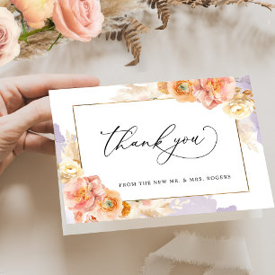 Elegant Peach Blush and Purple Floral Wedding Thank You Card
