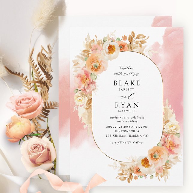 Elegant Peach Blush Cream and Coral Wedding Invitation (Creator Uploaded)